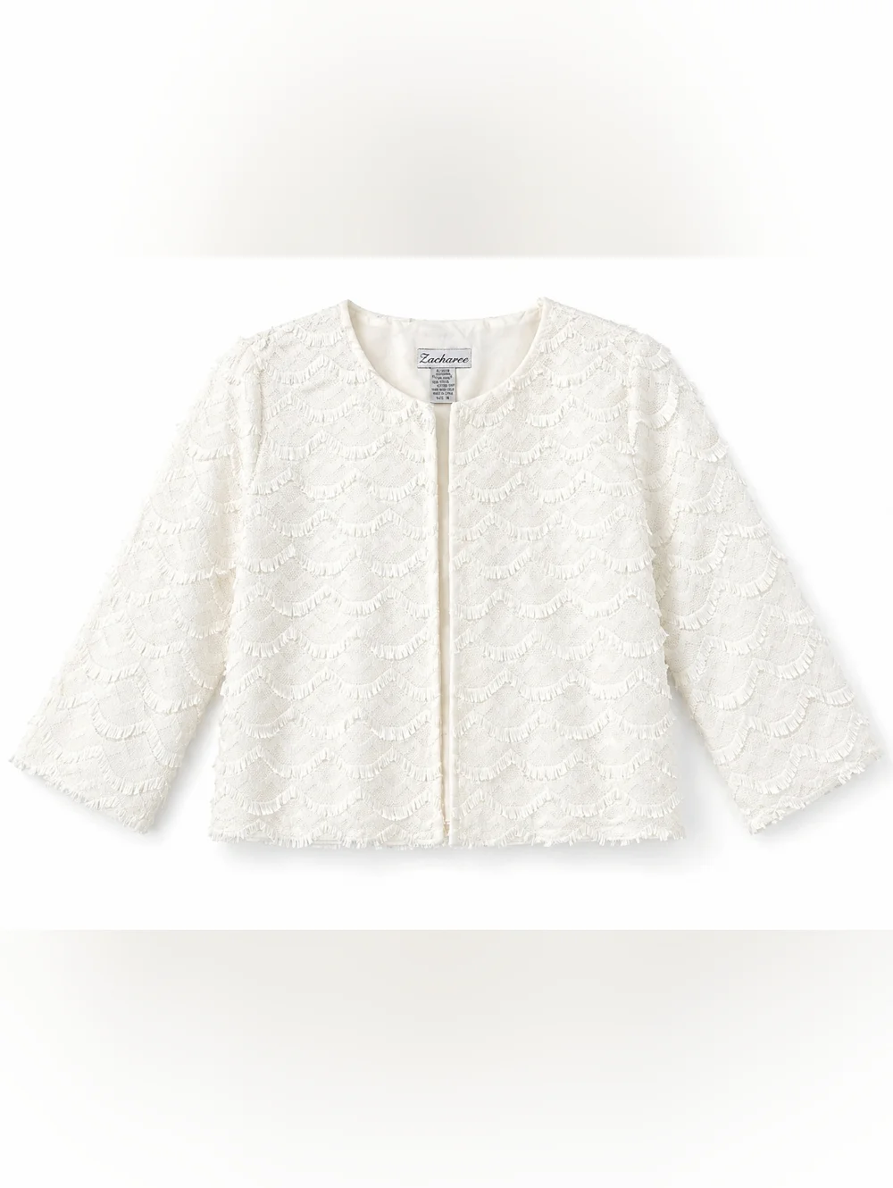 Vintage Lace Fringe Blazer Size 14 XL Cropped Scalloped Crochet Cardigan Shrug - Picture 7 of 7